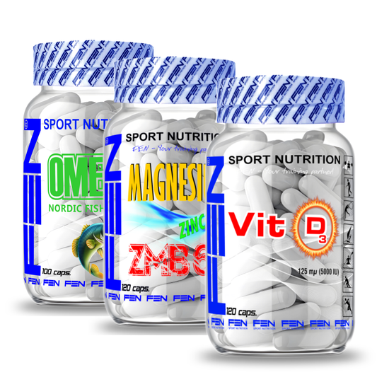 FEN Omega 3+ FEN Vit D + FEN ZMB6, 3 x 120 kaps, (Vitaminų, mineralų rinkinys) - FEN sport nutrition