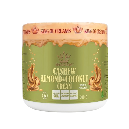 King of Creams anakardžių ir migdolų kremas su kokoso drožlėmis 500 g pakuotė
